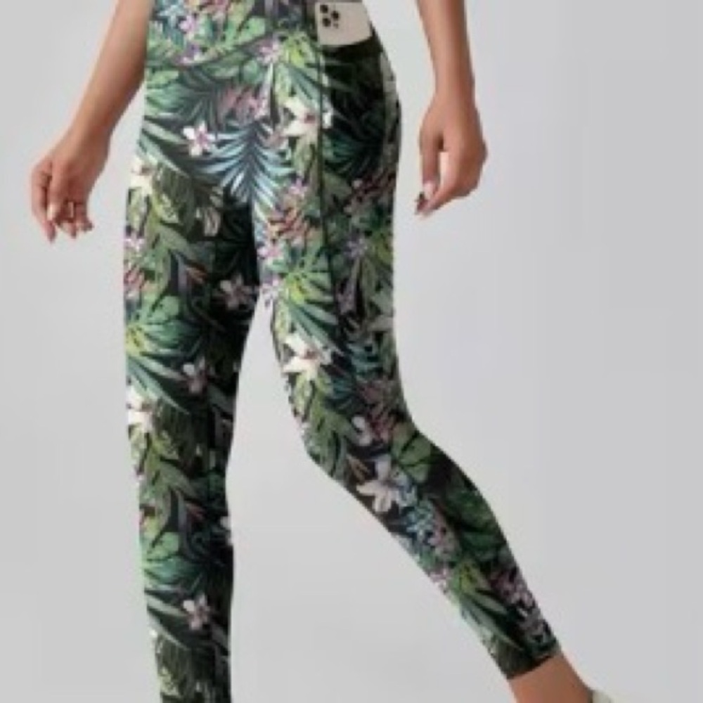 Floral Green Women's Leggings with 2 pockets